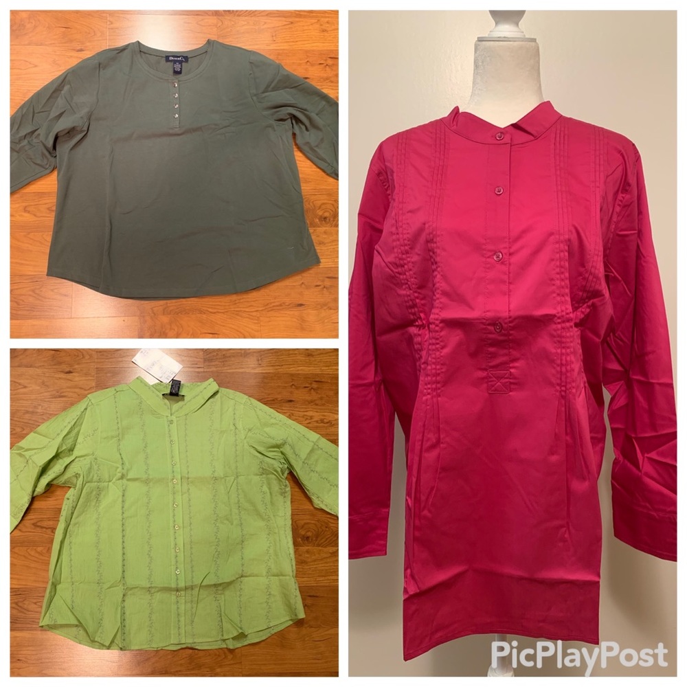 Denim And Co. 2X  Blouse Shirts Lot Of 3 Fusia